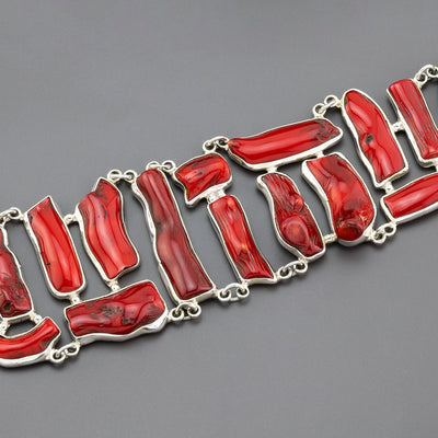 large red coral silver bracelet