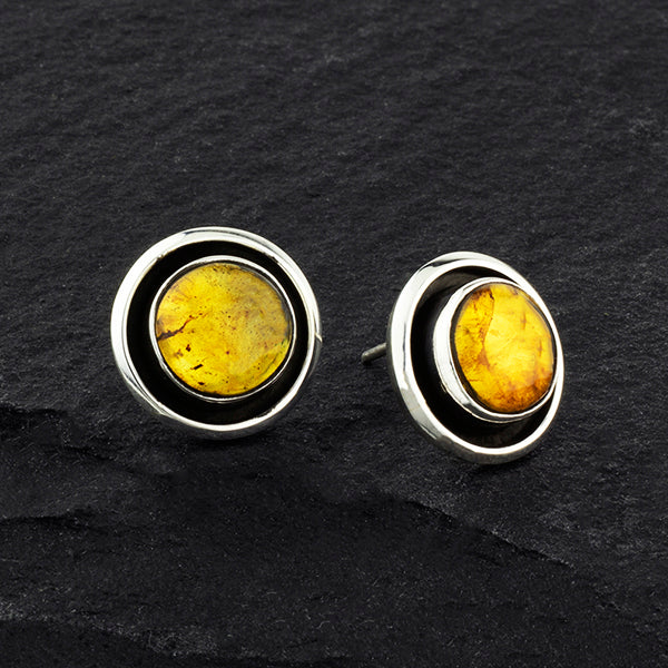large round sterling silver amber stud earrings