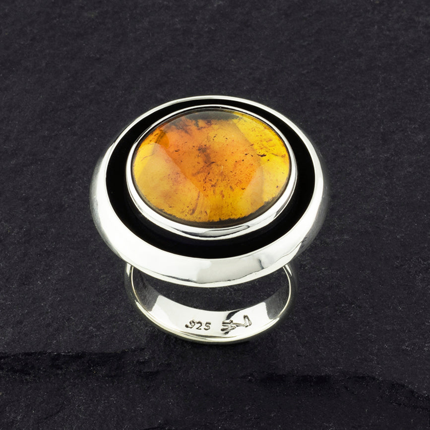 large sterling silver and amber circle ring