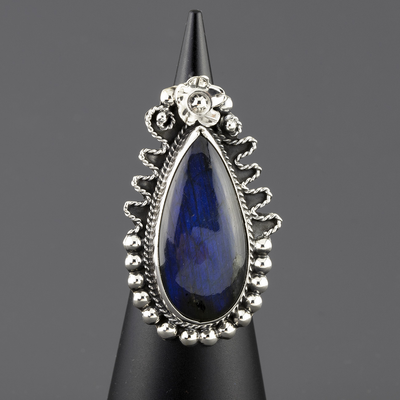 large sterling silver labradorite ring