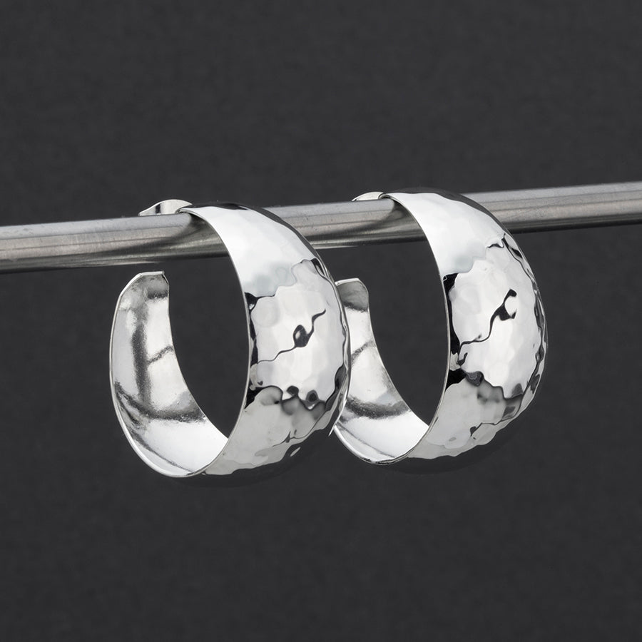 large wide hammered silver hoop earrings