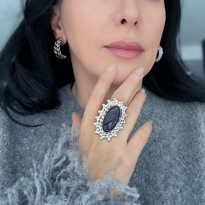 Midnight Crown Chunky Silver Amethyst Ring