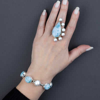 Larimar and Pearl Link Bracelet