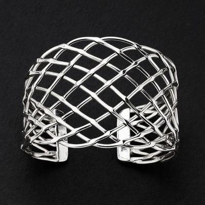 lattice luxe wide silver cuff bracelet
