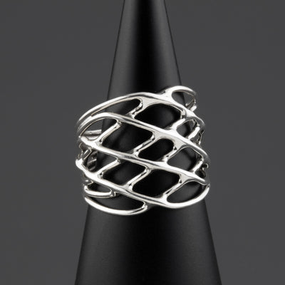 lattice wide band sterling silver ring