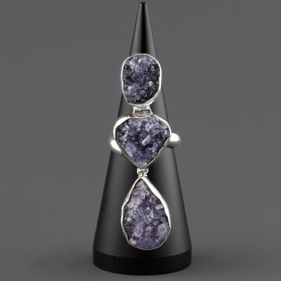 long amethyst druzy ring