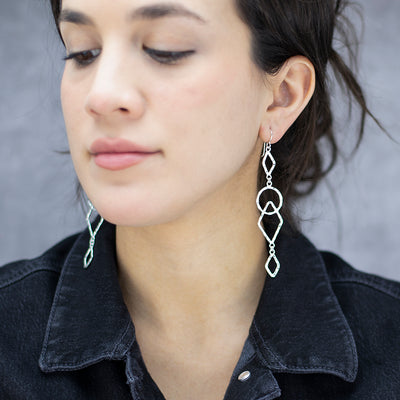 Geo Muse Extra Long Sterling Silver Earrings