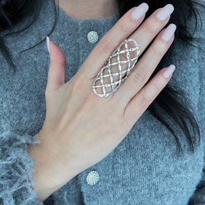 Lattice Queen Long Sterling Silver Ring