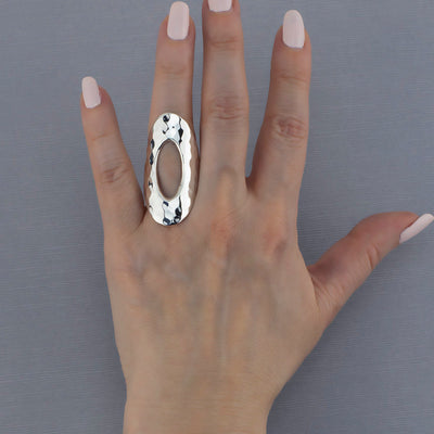 Modern Majesty Long Hammered Silver Ring