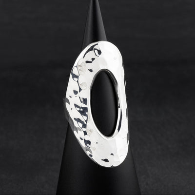 long hammered sterling silver ring