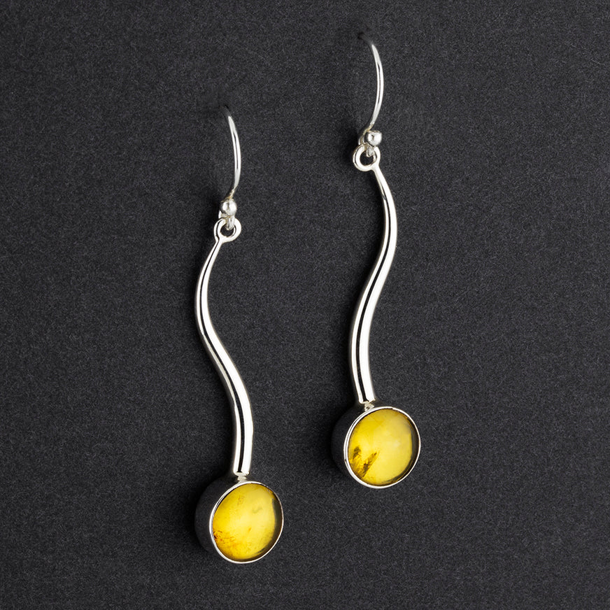 long wavy sterling silver amber drop earrings