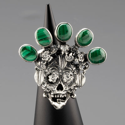malachite calavera ring