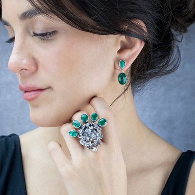 Malachite Calavera Ring