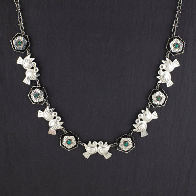 Mexican silver love birds necklace