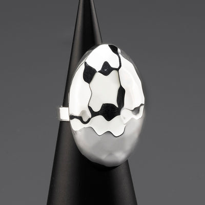 molten drama huge hammered silver ring