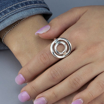 Cosmic Circle Chunky Silver Ring