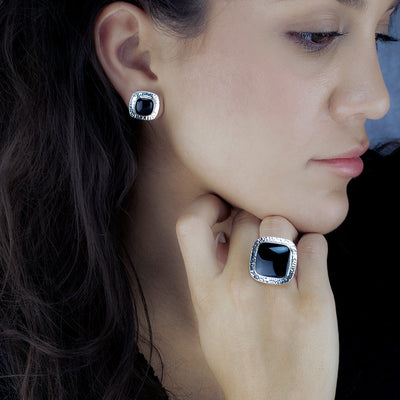 Square Black Obsidian Earrings