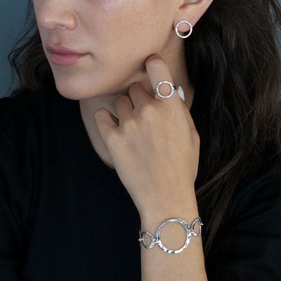 Hammered Silver Open Circle Stud Earrings