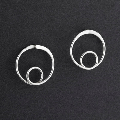 orbit drop large sterling silver stud earrings