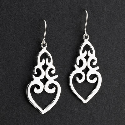 ornate heart sterling silver dangle earrings