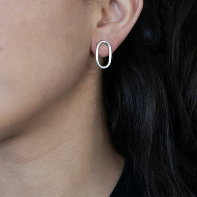 Sterling Silver Open Oval Stud Earrings