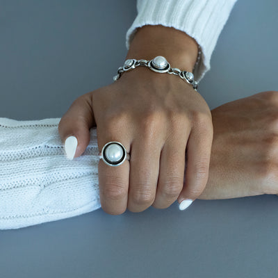 Sterling Silver Button Pearl Ring