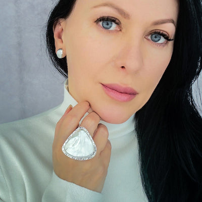 Large Mother of Pearl Silver Ring