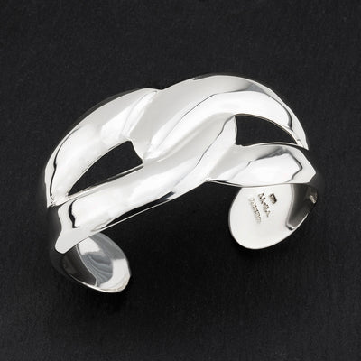 power curve chunky silver cuff bracelet