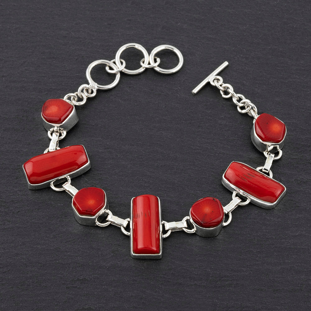 red coral silver bracelet from Mexico