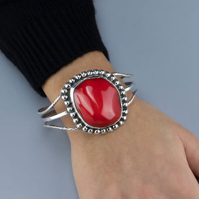 Desert Flame Red Coral Cuff Bracelet