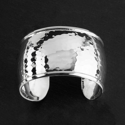 rimmed elegance wide hammered silver cuff bracelet