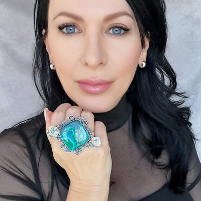 Oversized Chrysocolla Mexican Silver Ring