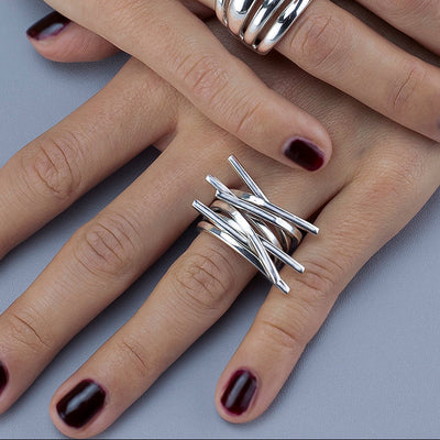 Crosswire Sterling Silver Statement Ring