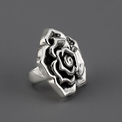 Chunky Silver Rose Statement Ring