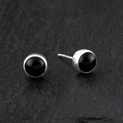 round black onyx silver stud earrings