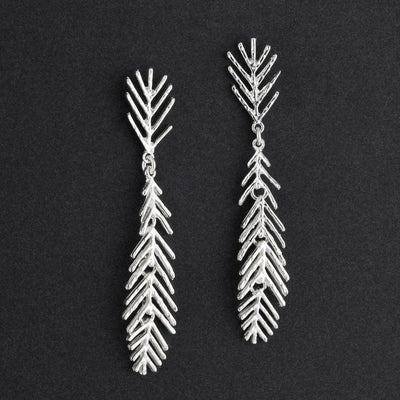 silver fern long dangle earrings