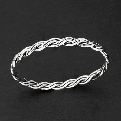 slim sterling silver braid bangle bracelet