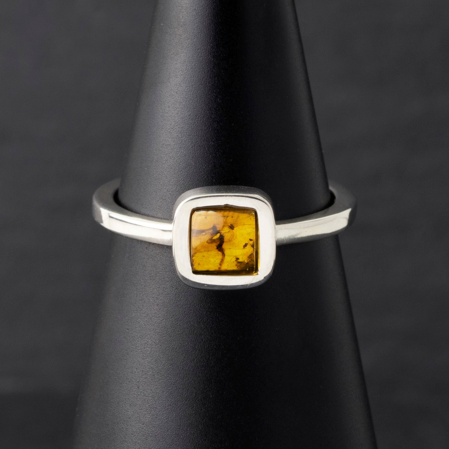 small sterling silver square amber ring