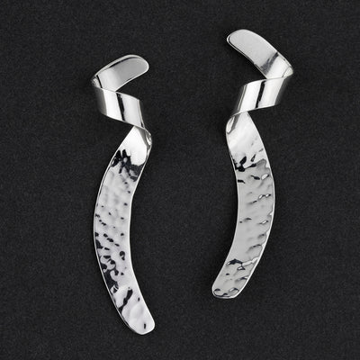 spiral cascade hammered silver drop earrings