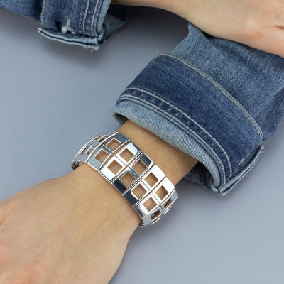 Geo Luxe Chunky Silver Bracelet