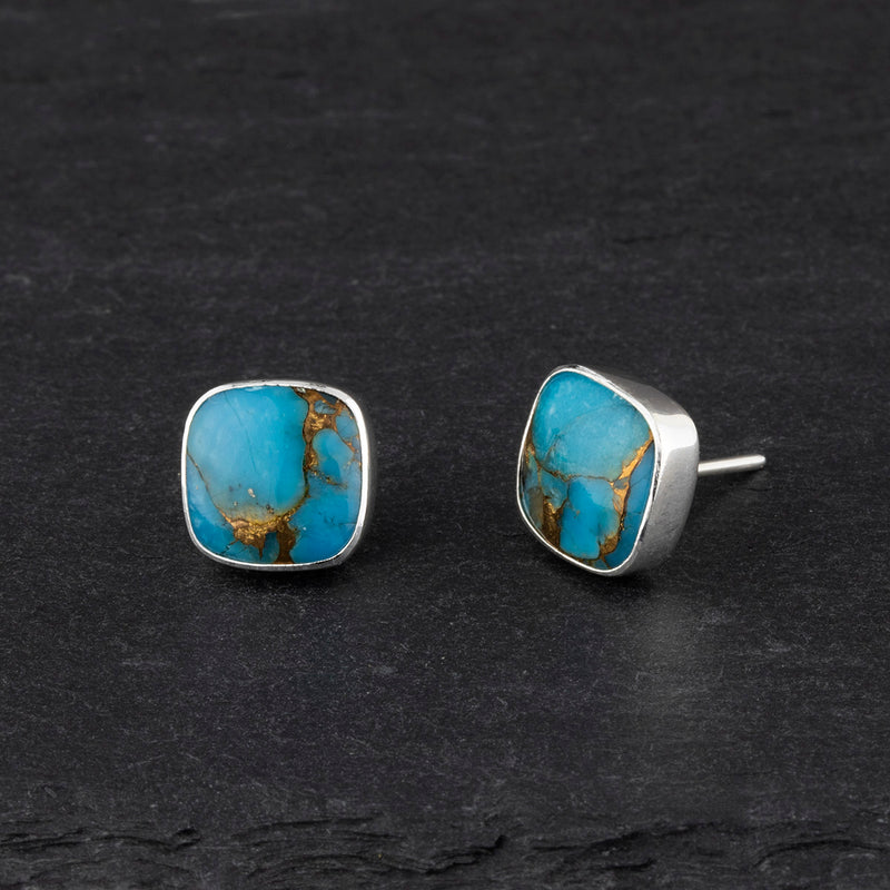 square composite turquoise stud earrings