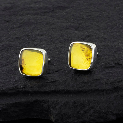 square genuine amber stud earrings