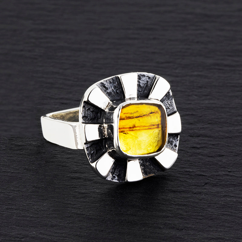 square sterling silver and genuine amber ring