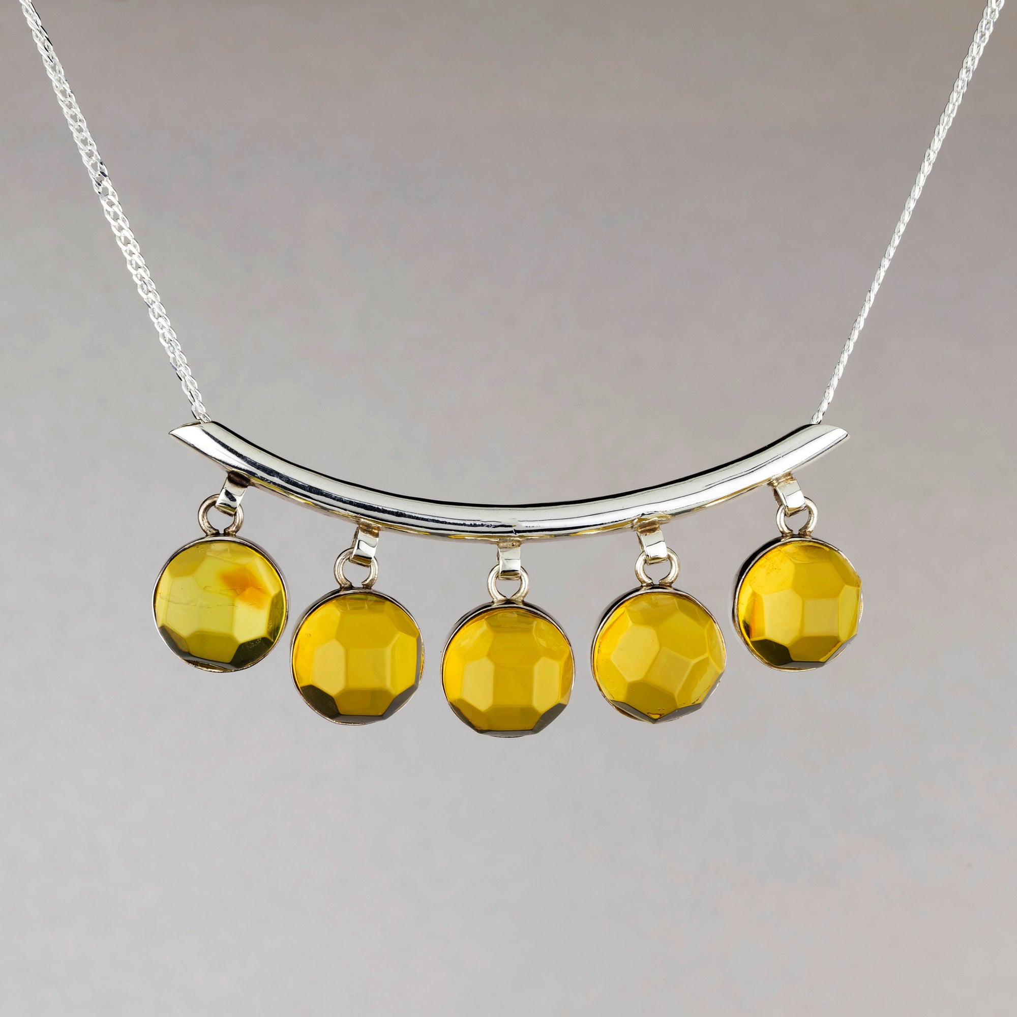 sterling silver and faceted amber charm necklace