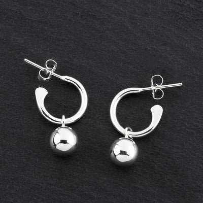 sterling silver ball charm hoop earrings