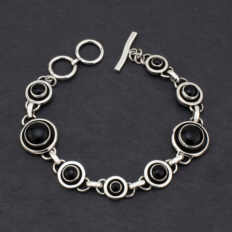 sterling silver and black onyx circle link bracelet