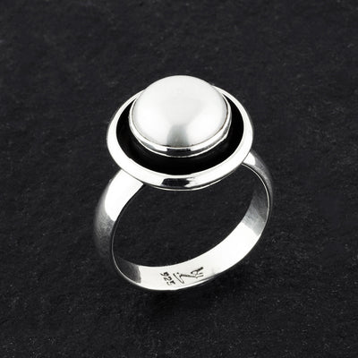 sterling silver button pearl ring