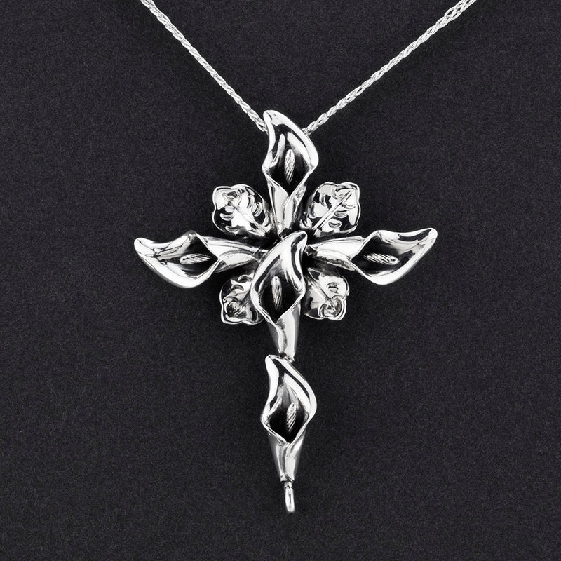 sterling silver calla lily cross pendant necklace