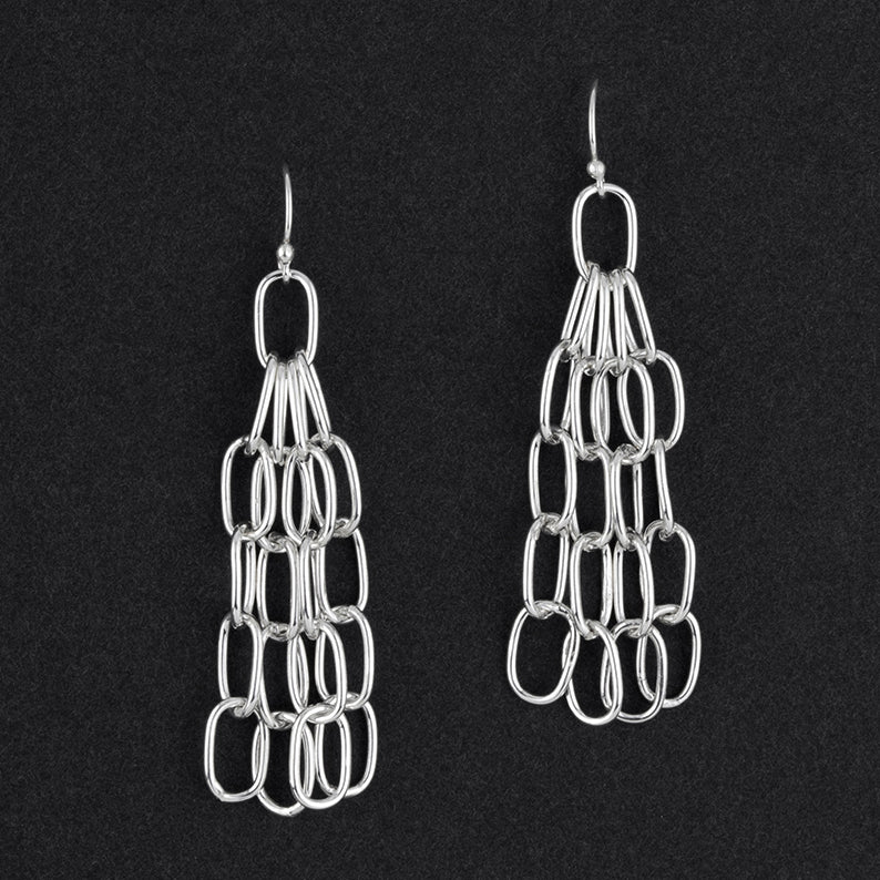 sterling silver chain link tassel dangle earrings