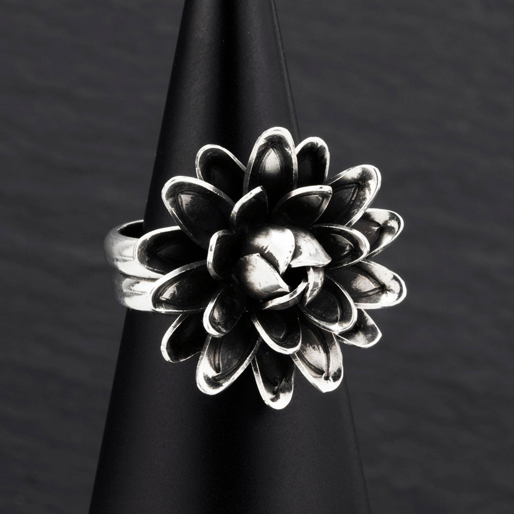 sterling silver dahlia flower ring